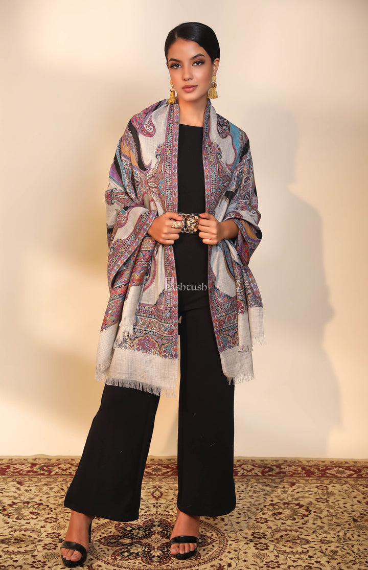 Pashtush India Womens Shawls Pashtush women fine wool shawl, paisley design, blue
