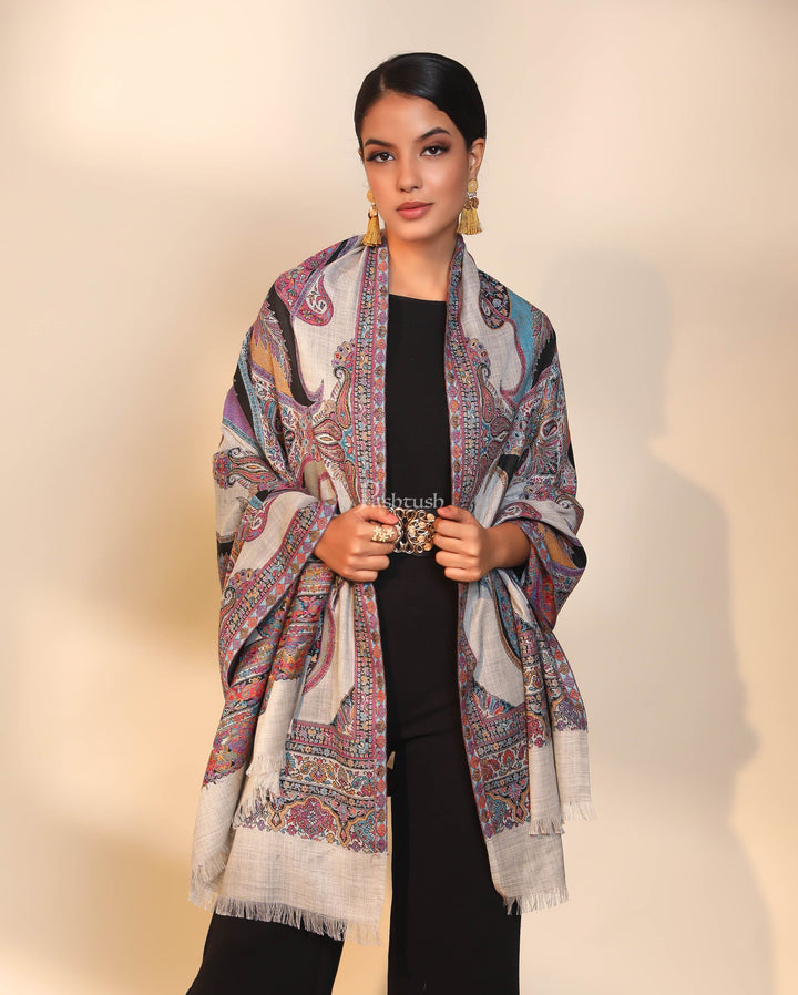 Pashtush India Womens Shawls Pashtush women fine wool shawl, paisley design, blue