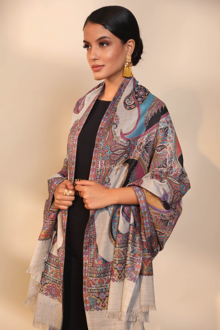 Pashtush India Womens Shawls Pashtush women fine wool shawl, paisley design, blue