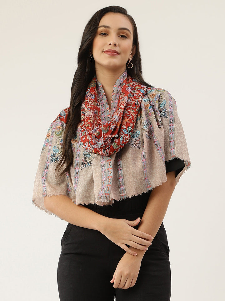 Pashtush India Womens Stoles and Scarves Scarf Pashtush women Fine Wool stole, Kalamkari design, Multicolour
