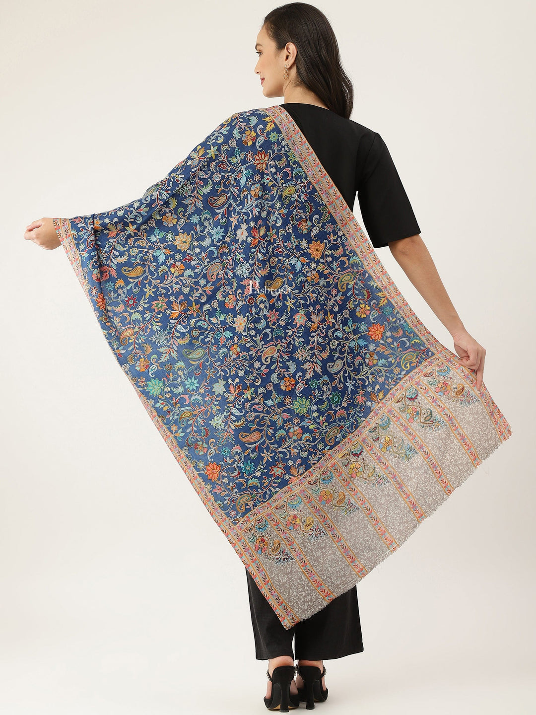 Pashtush India Womens Stoles and Scarves Scarf Pashtush women Fine Wool stole, Kalamkari design, Multicolour