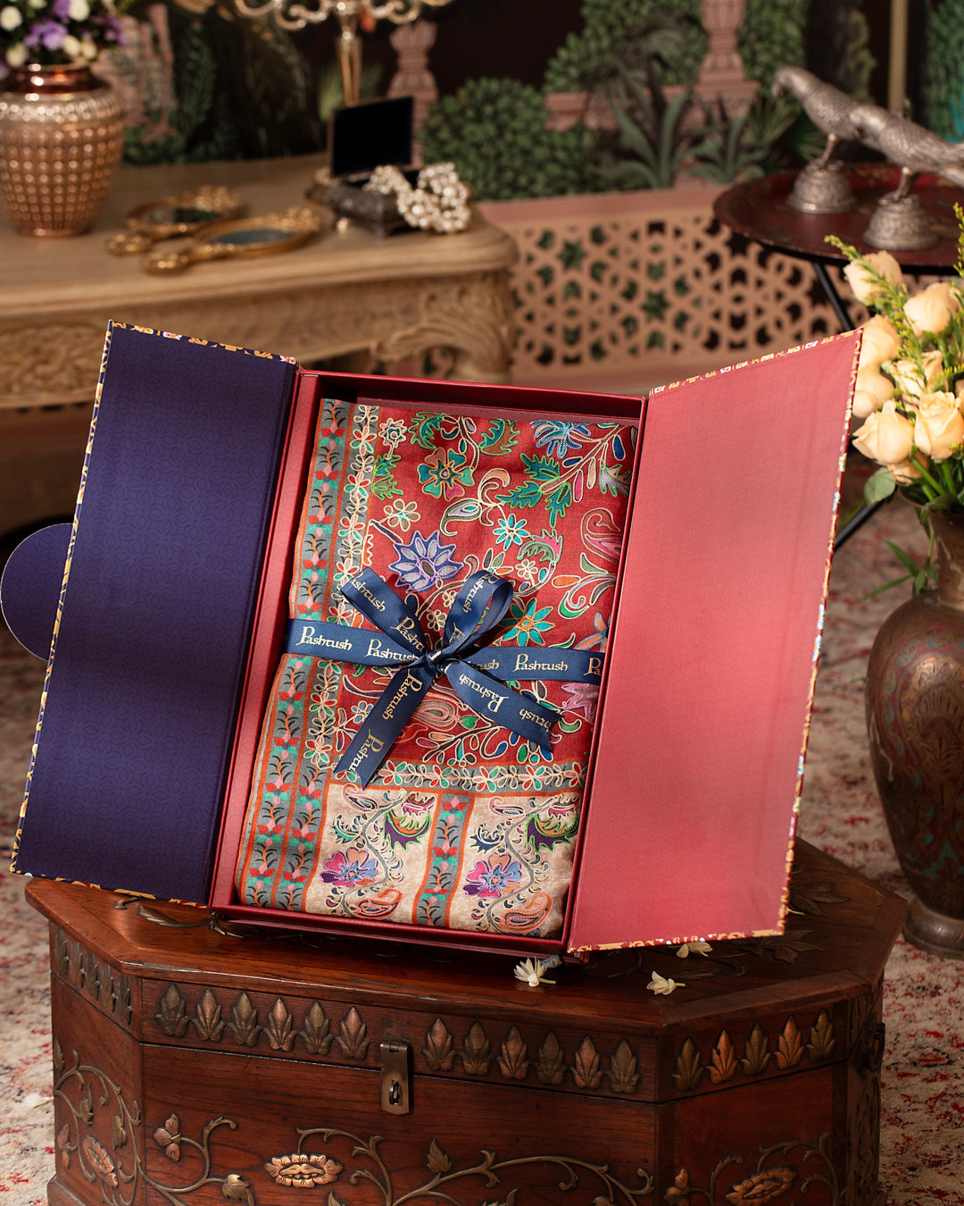 Pashtush India Gift Pack Pashtush women Fine Wool stole, Kalamkari design, Multicolour
