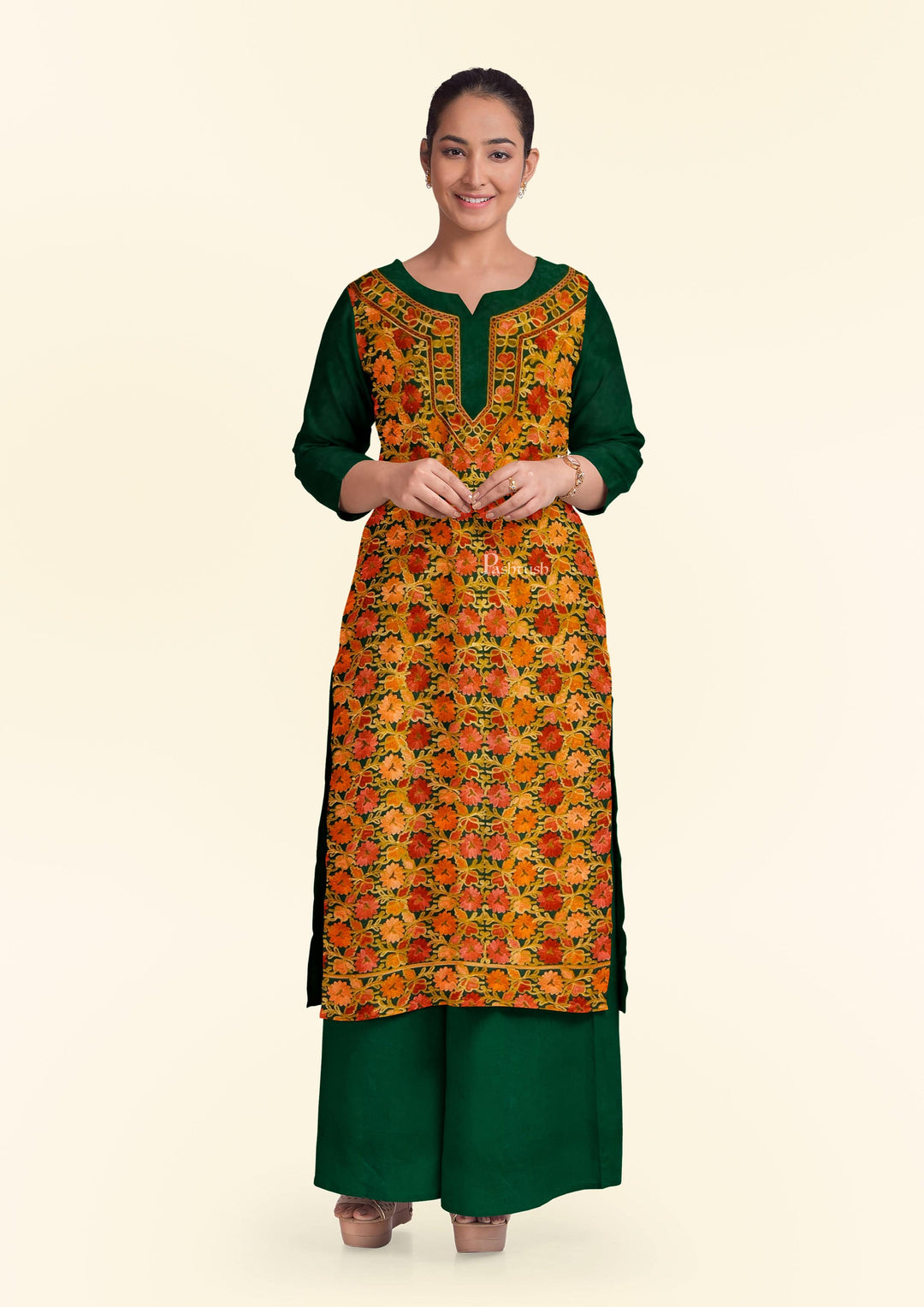 Pashtush women Fine Wool suit with shawl, Kashmiri embroidery design, Pashtush Global Pashtush women Fine Wool suit with shawl, Kashmiri embroidery design, Pashtush Global