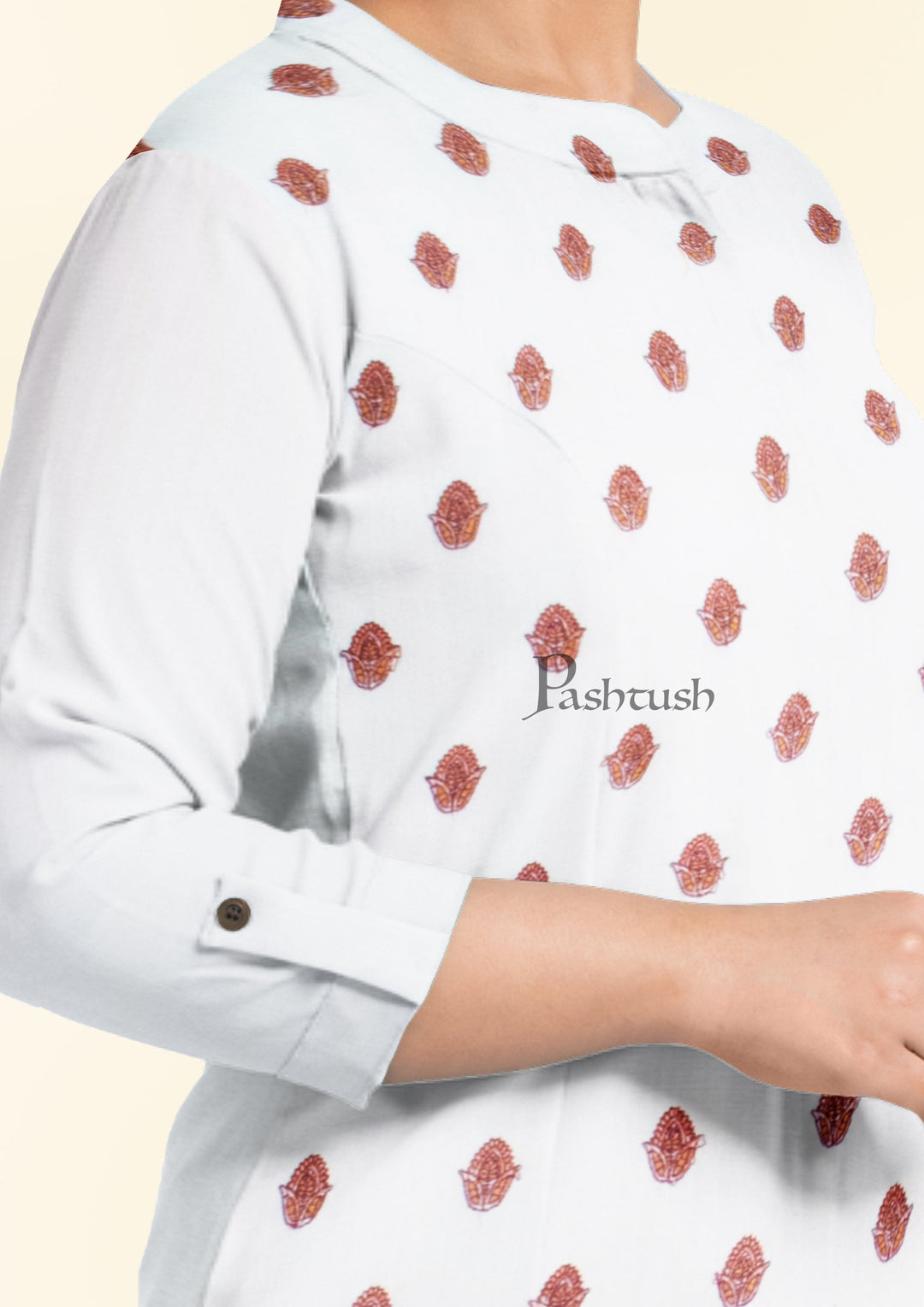 Pashtush India Apparel &amp; Accessories Pashtush women Fine Wool suit with shawl, Kashmiri Embroidery design, Ivory