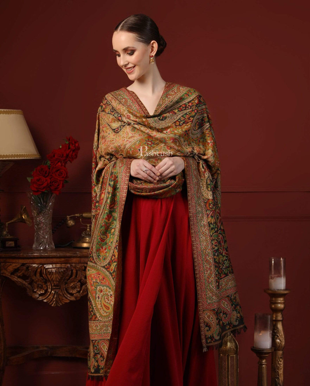 Pashtush India 100x200 Pashtush Women Kaani Weave Shawl, Rich Garden, Multi-coloured