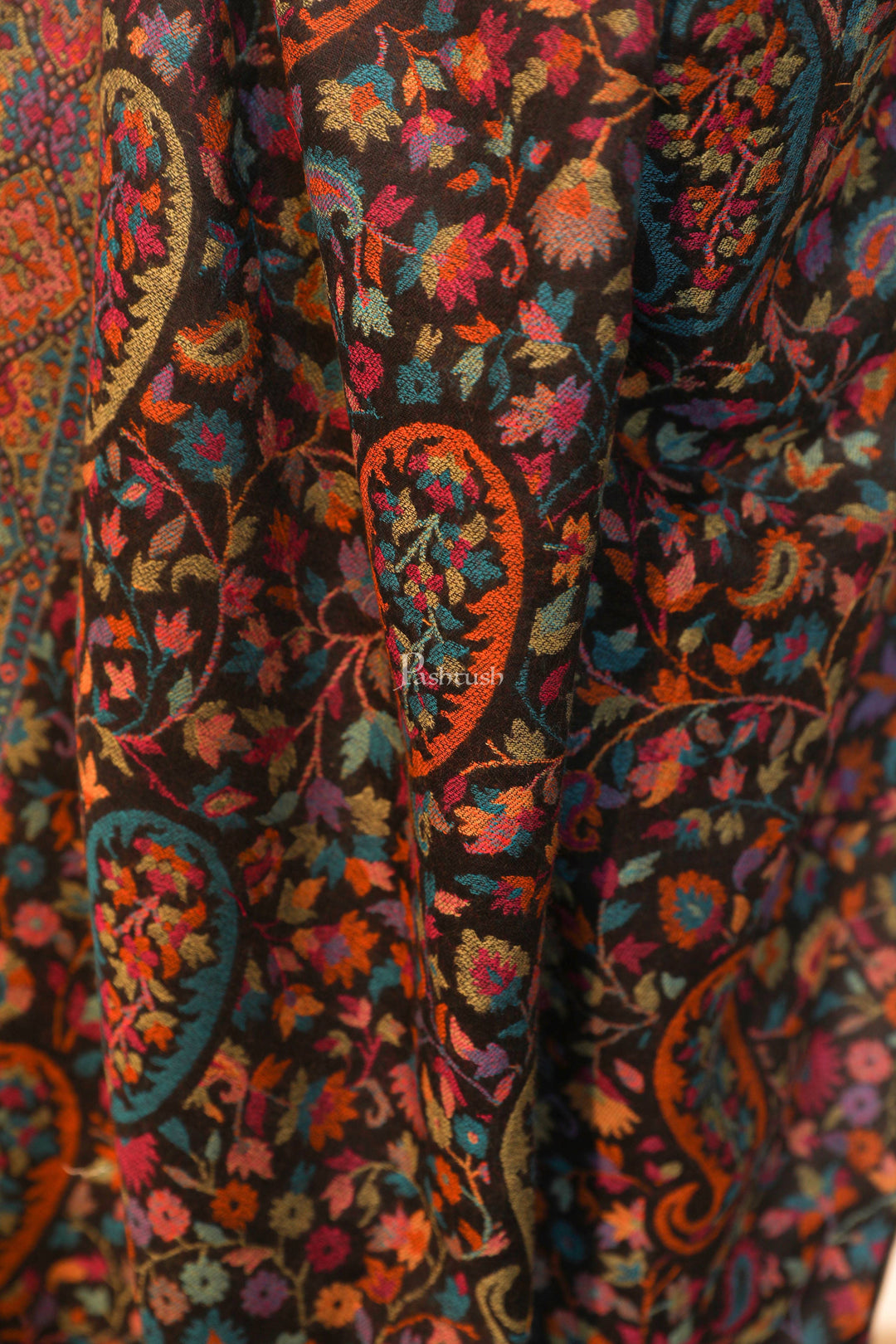 Pashtush India Womens Shawls Pashtush women pure wool, woolmark certified shawl, ethnic weave design, black