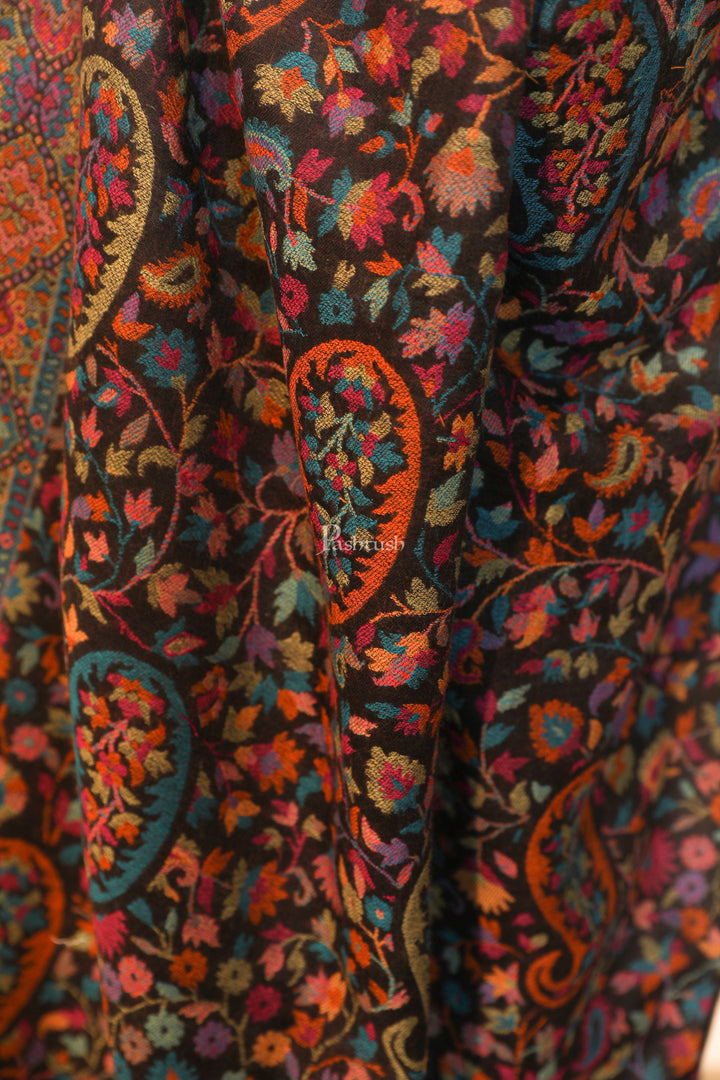 Pashtush India Womens Shawls Pashtush women pure wool, woolmark certified shawl, ethnic weave design, black