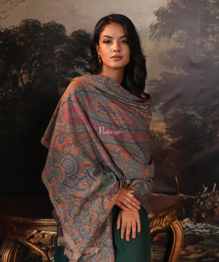 Pashtush India Womens Shawls Pashtush women pure wool, woolmark certified shawl, ethnic weave design, multicolour