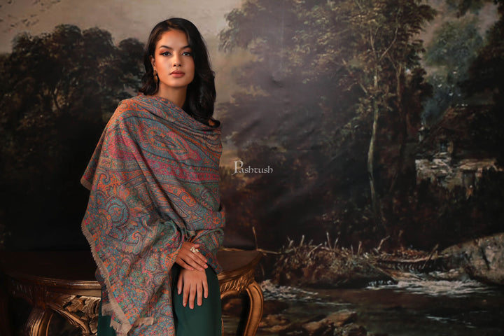 Pashtush India Womens Shawls Pashtush women pure wool, woolmark certified shawl, ethnic weave design, multicolour