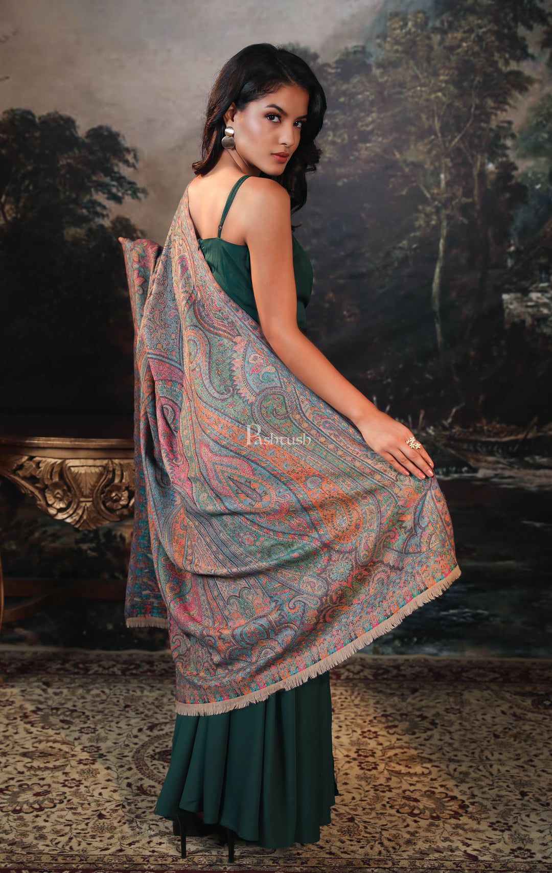 Pashtush India Womens Shawls Pashtush women pure wool, woolmark certified shawl, ethnic weave design, multicolour