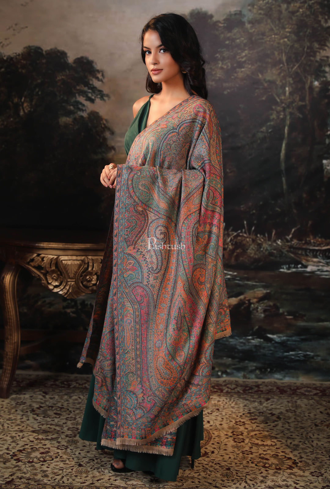 Pashtush India Womens Shawls Pashtush women pure wool, woolmark certified shawl, ethnic weave design, multicolour