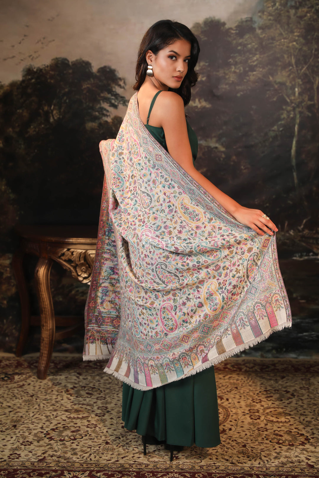 Pashtush India Womens Shawls Pashtush women pure wool, woolmark certified shawl, paisley design, ivory