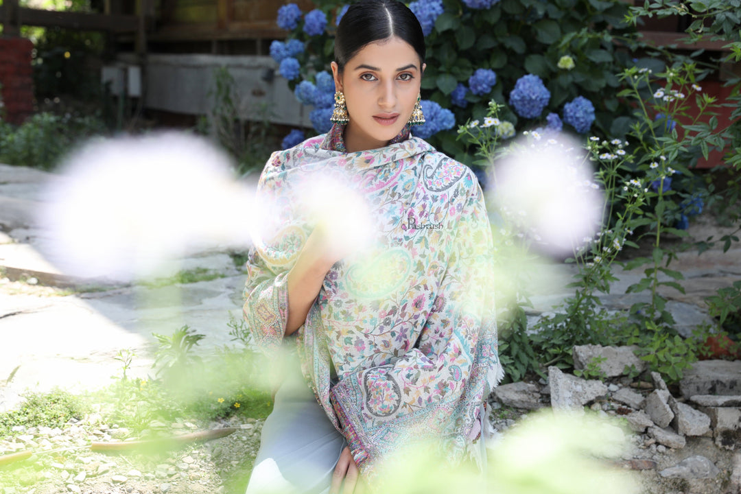 Pashtush India Womens Shawls Pashtush women pure wool, woolmark certified shawl, paisley design, ivory