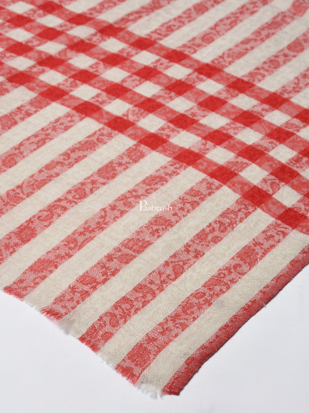 Pashtush India Womens Stoles and Scarves Scarf Pashtush Women Red Beige Striped Designer Stole