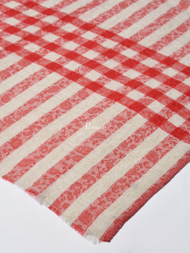 Pashtush India Womens Stoles and Scarves Scarf Pashtush Women Red Beige Striped Designer Stole