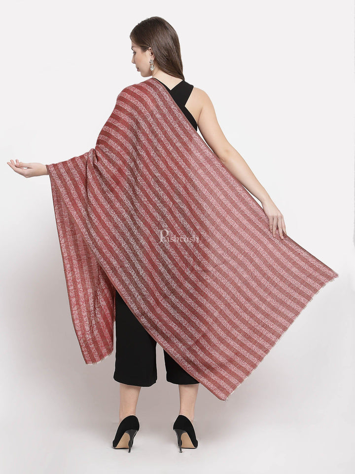 Pashtush India Womens Stoles and Scarves Scarf Pashtush Women Red Beige Striped Stole, Soft Fine Wool