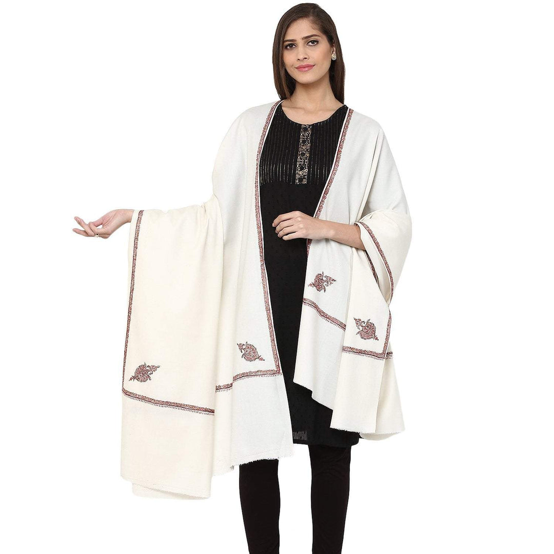 Pashtush Shawl Store Shawl Pashtush Women's 100% Hand Embroidery Kashmiri Shawl, With Kingri Sozni Embroidery Borderwork