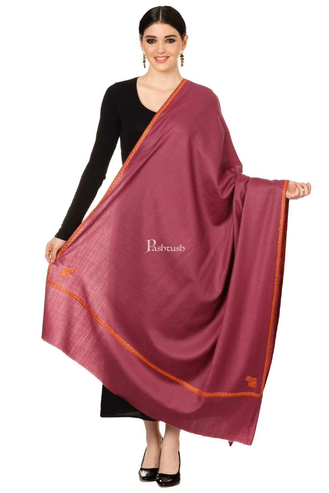 Pashtush India Shawl Pashtush Women's 100% Hand Embroidery Kashmiri Shawl, With Kingri Sozni Work- Peel Lilac