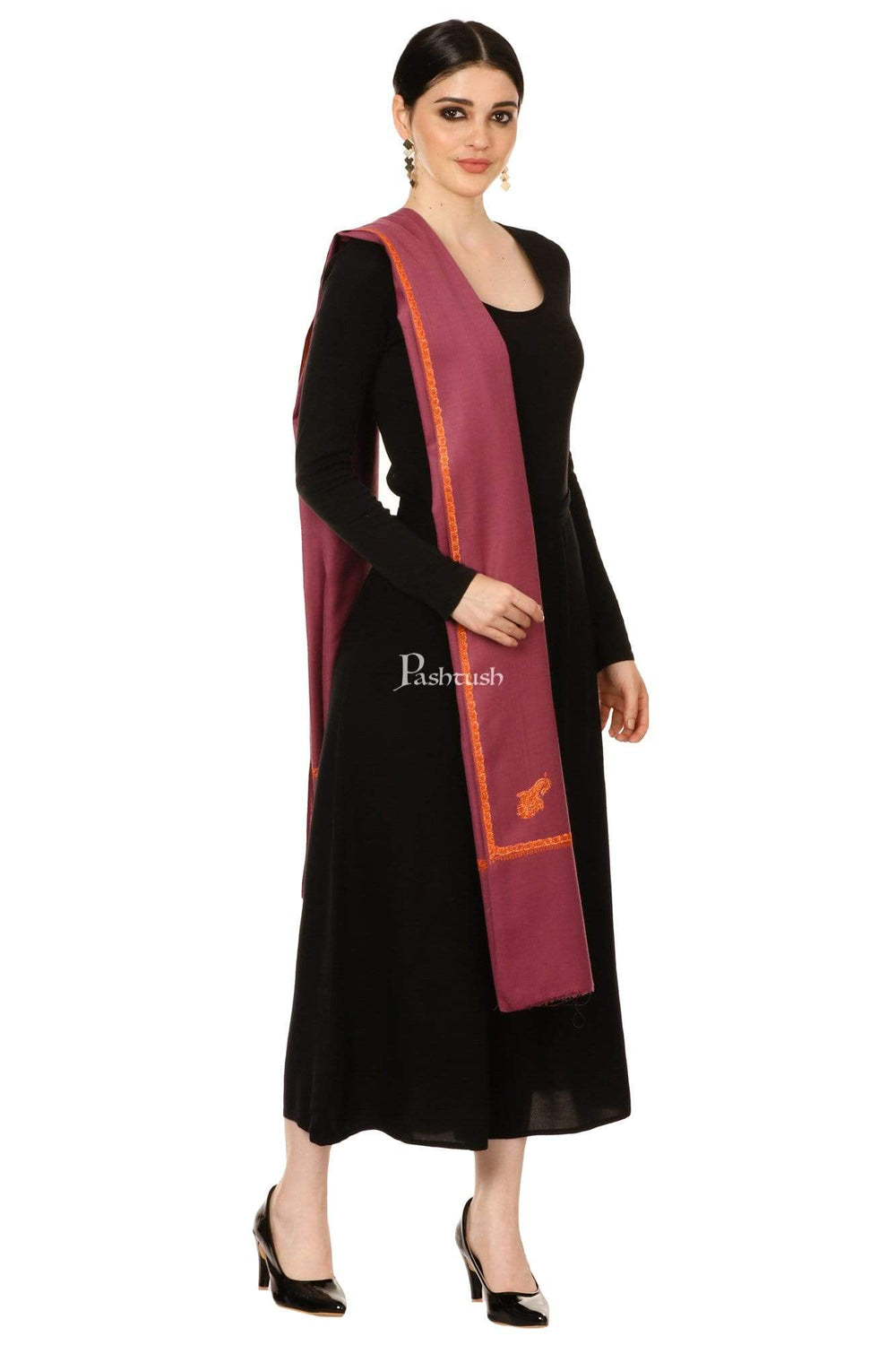 Pashtush India Shawl Pashtush Women's 100% Hand Embroidery Kashmiri Shawl, With Kingri Sozni Work- Peel Lilac