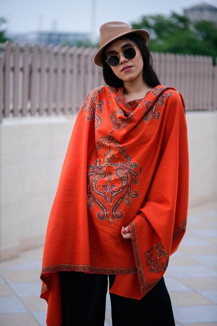 Pashtush India Womens Shawls Pashtush Women’s 100% Hand Embroidery, Pure Wool (Certified). Bright Amber