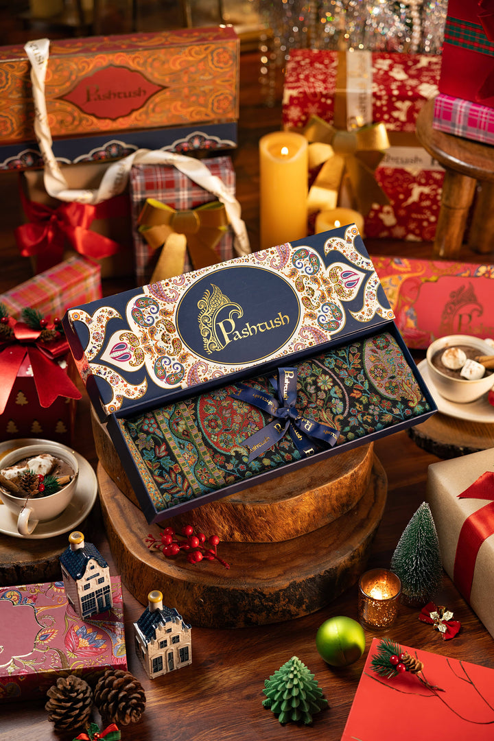 Pashtush India Gift Pack Pashtush Women'S Antique Scarf, Extra Soft Bamboo, Peacock Green