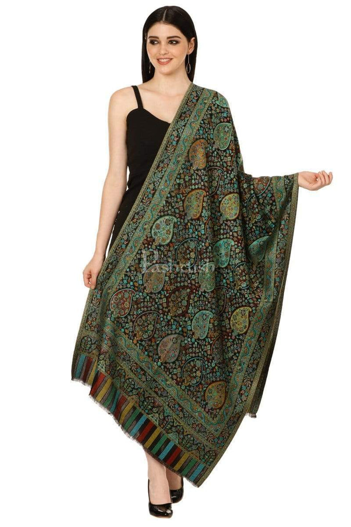 Pashtush India 70x200 Pashtush Women's Antique Scarf, Extra soft Bamboo, Peacock Green