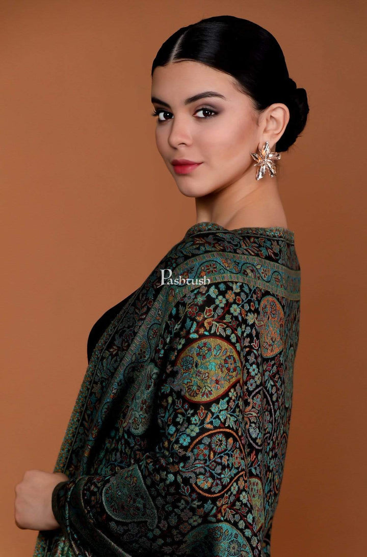 Pashtush India 70x200 Pashtush Women's Antique Scarf, Extra soft Bamboo, Peacock Green