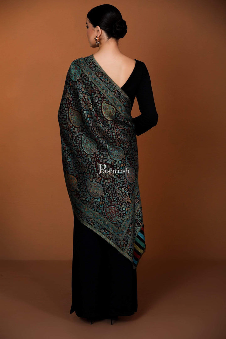 Pashtush India 70x200 Pashtush Women's Antique Scarf, Extra soft Bamboo, Peacock Green