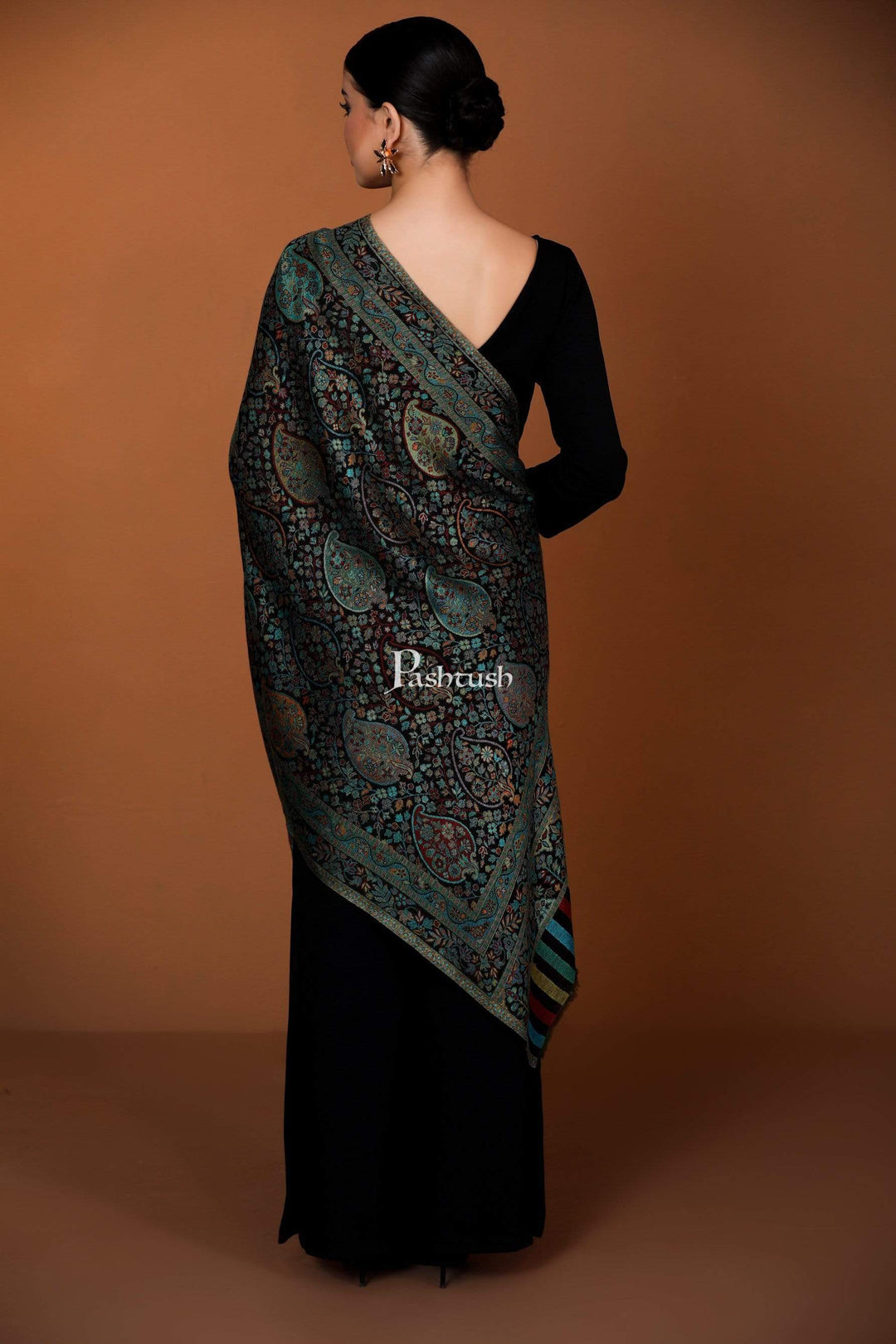 Pashtush India 70x200 Pashtush Women's Antique Scarf, Extra soft Bamboo, Peacock Green