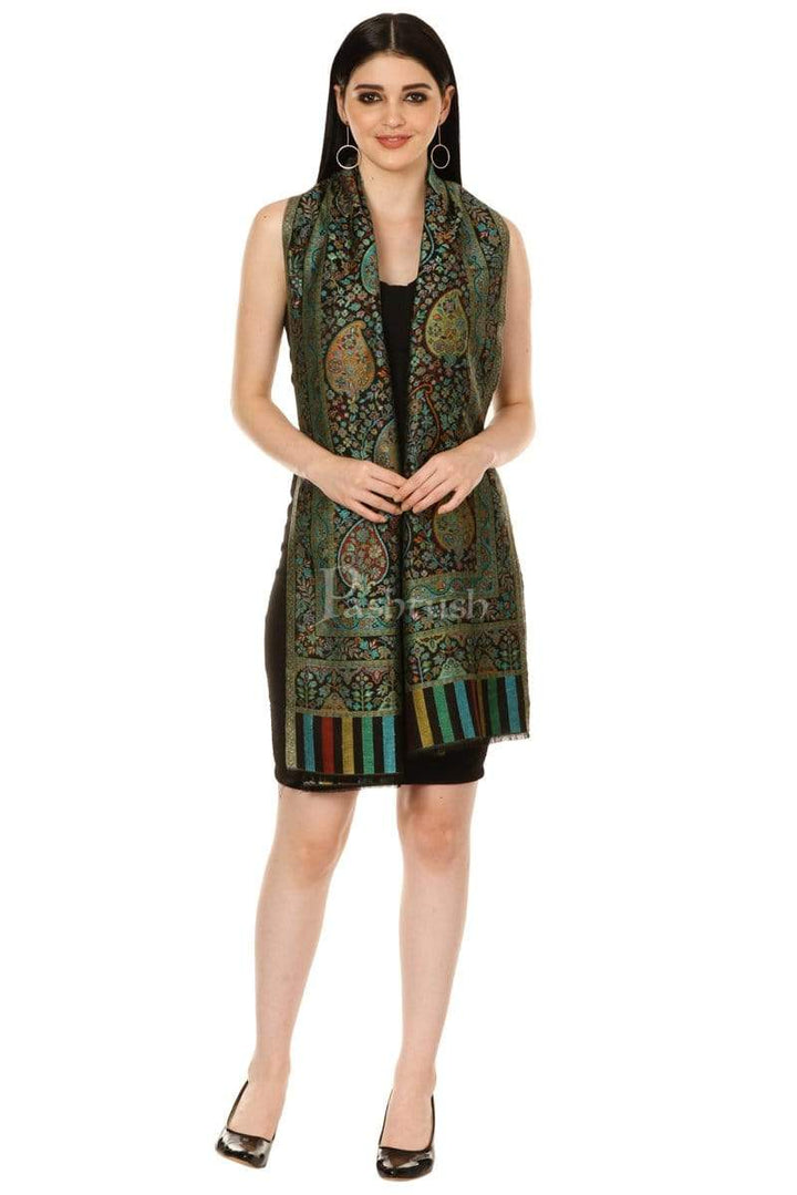 Pashtush India 70x200 Pashtush Women's Antique Scarf, Extra soft Bamboo, Peacock Green