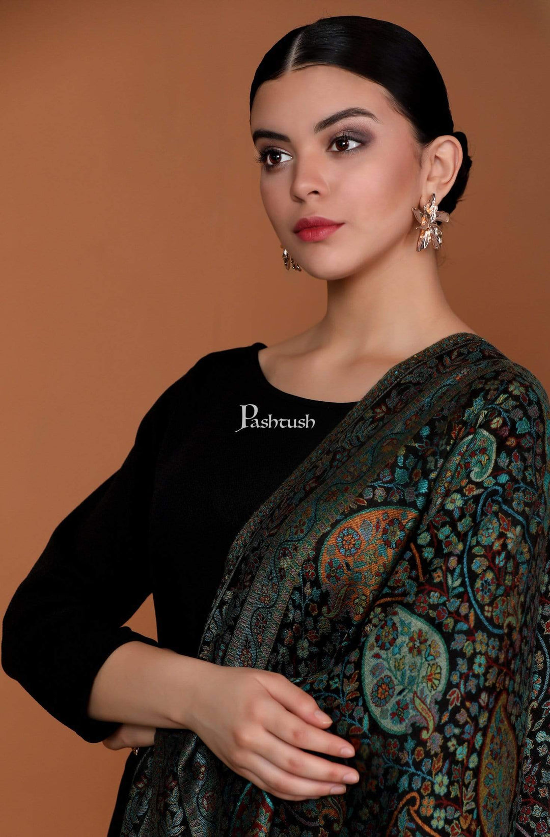 Pashtush India 70x200 Pashtush Women's Antique Scarf, Extra soft Bamboo, Peacock Green