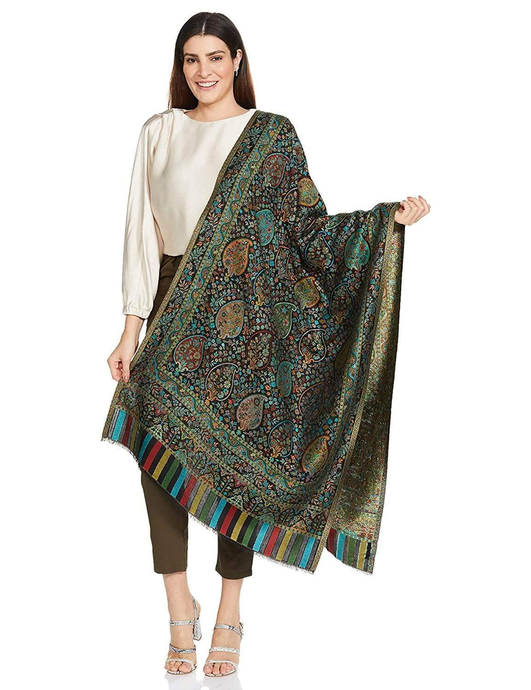 Pashtush India 70x200 Pashtush Women's Antique Scarf, Extra soft Bamboo, Peacock Green