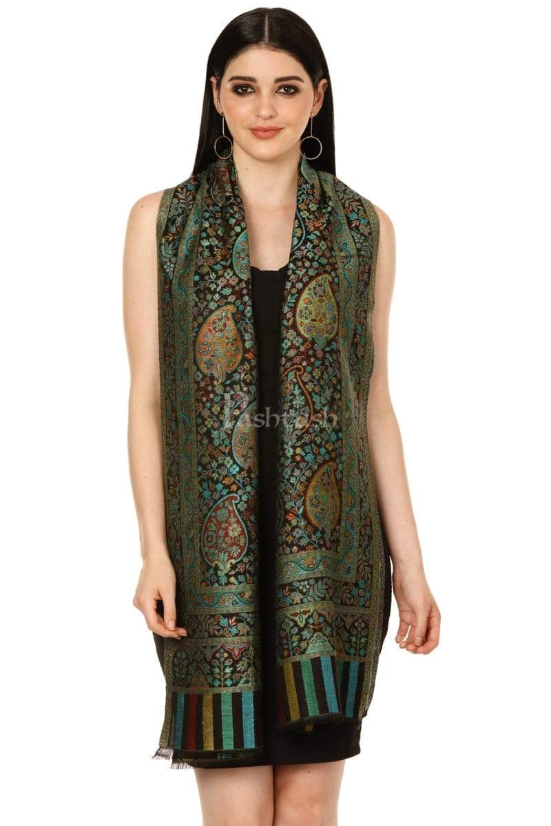Pashtush India 70x200 Pashtush Women's Antique Scarf, Extra soft Bamboo, Peacock Green