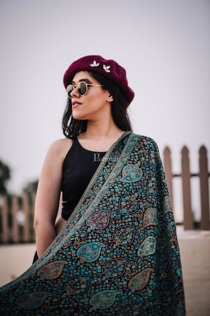 Pashtush India Womens Stoles and Scarves Scarf Pashtush Women'S Antique Scarf, Extra Soft Bamboo, Peacock Green