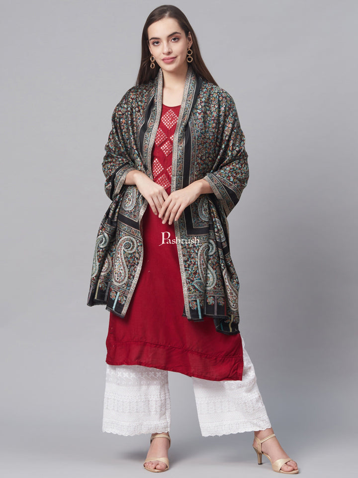 Pashtush India Womens Stoles and Scarves Scarf Pashtush Women'S Antique Scarf, Extra Soft Bamboo Stole, Black