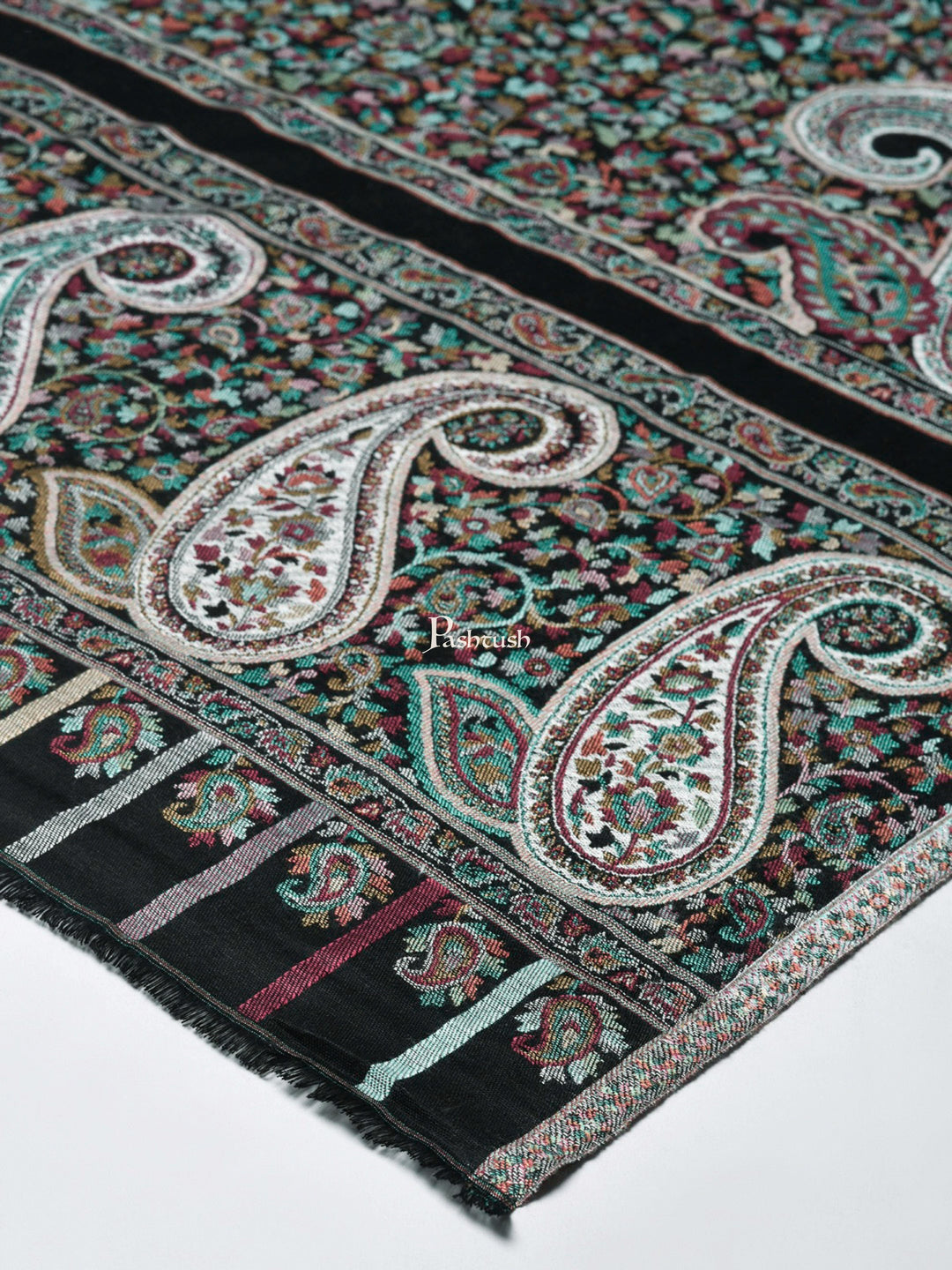 Pashtush India Womens Stoles and Scarves Scarf Pashtush Women'S Antique Scarf, Extra Soft Bamboo Stole, Black