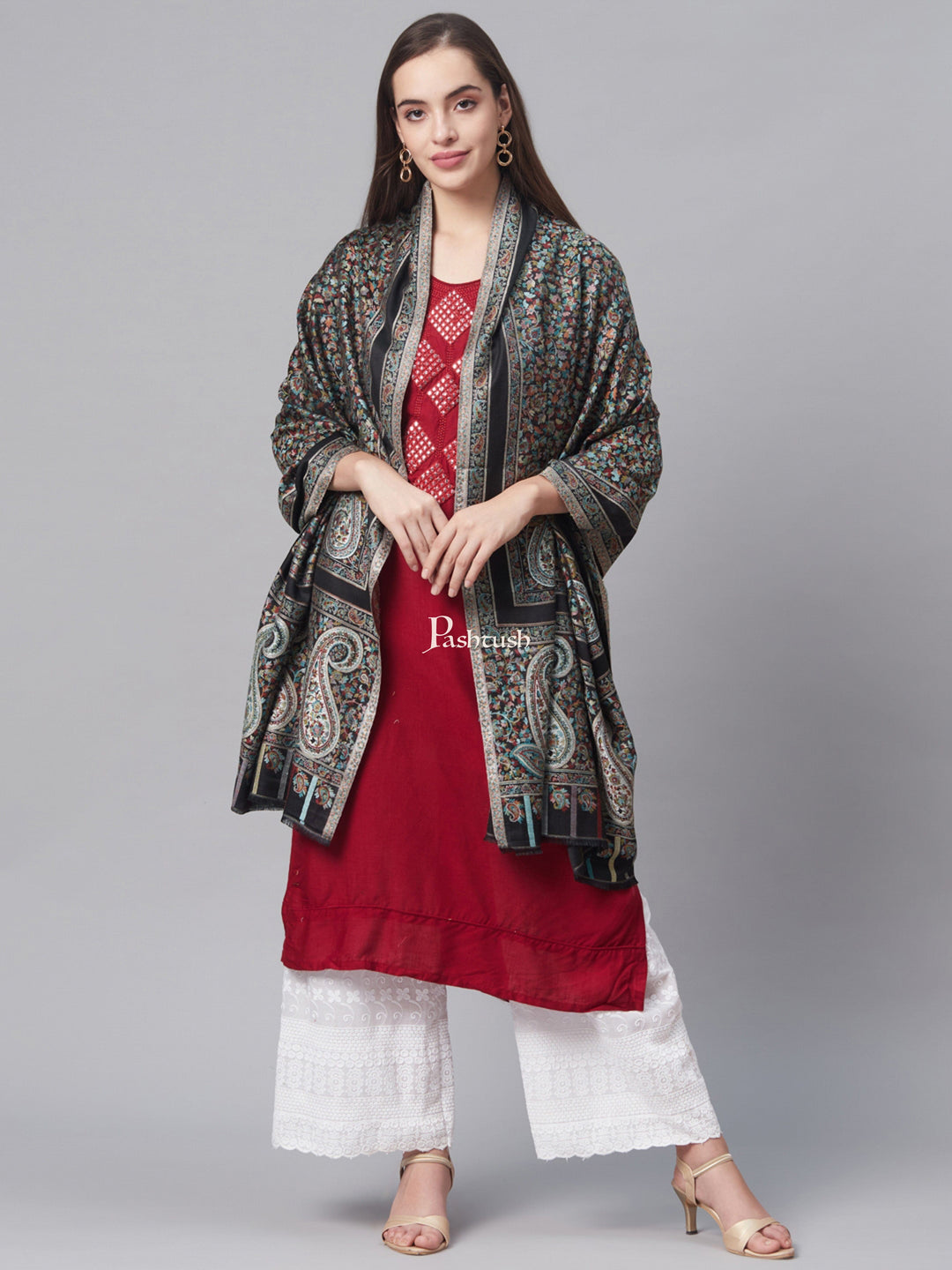 Pashtush India Womens Stoles and Scarves Scarf Pashtush Women'S Antique Scarf, Extra Soft Bamboo Stole, Black