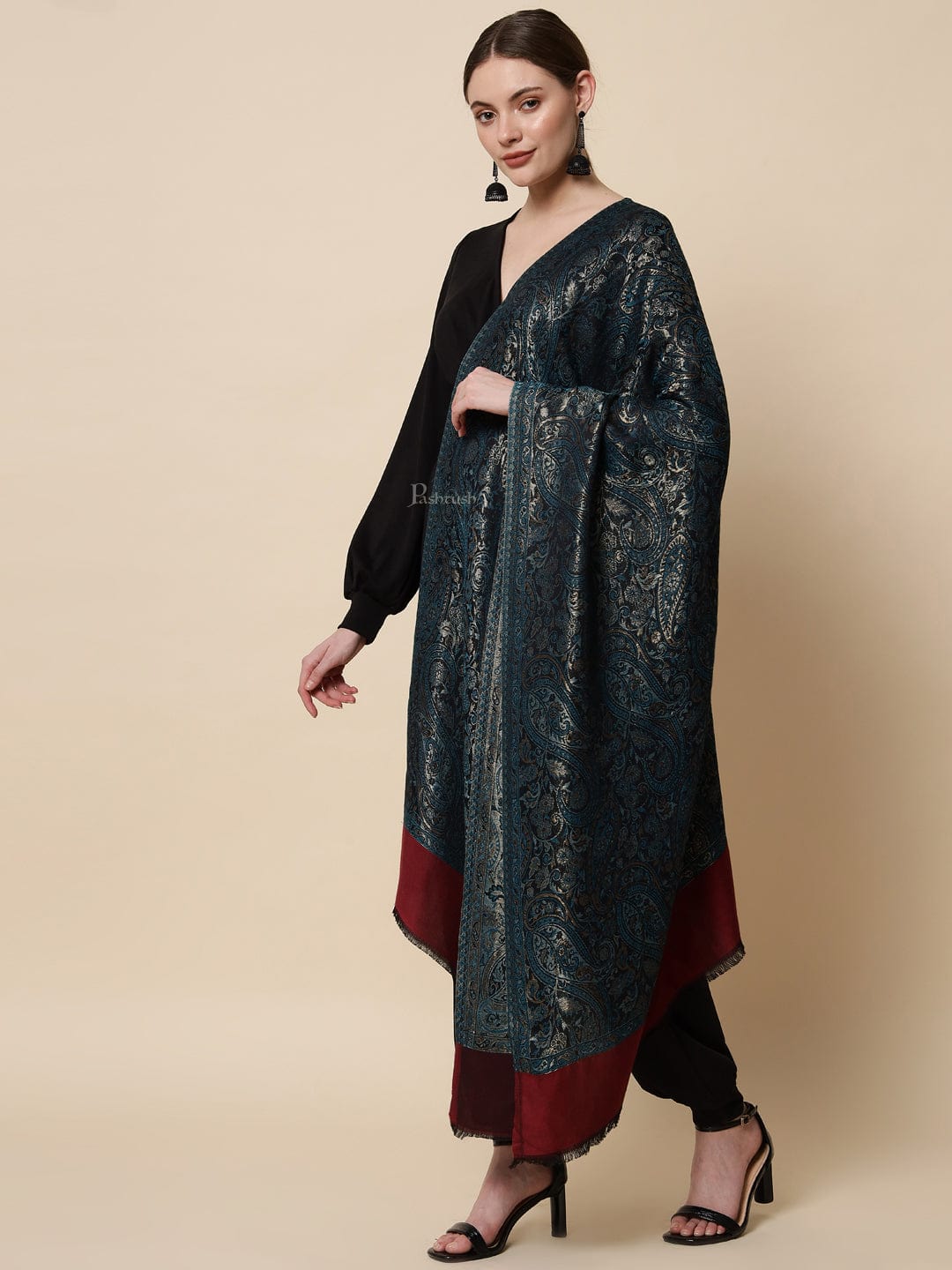 Pashtush India Womens Stoles and Scarves Scarf Pashtush Women's Antique Scarf, Extra Soft Reversible Bamboo Stole