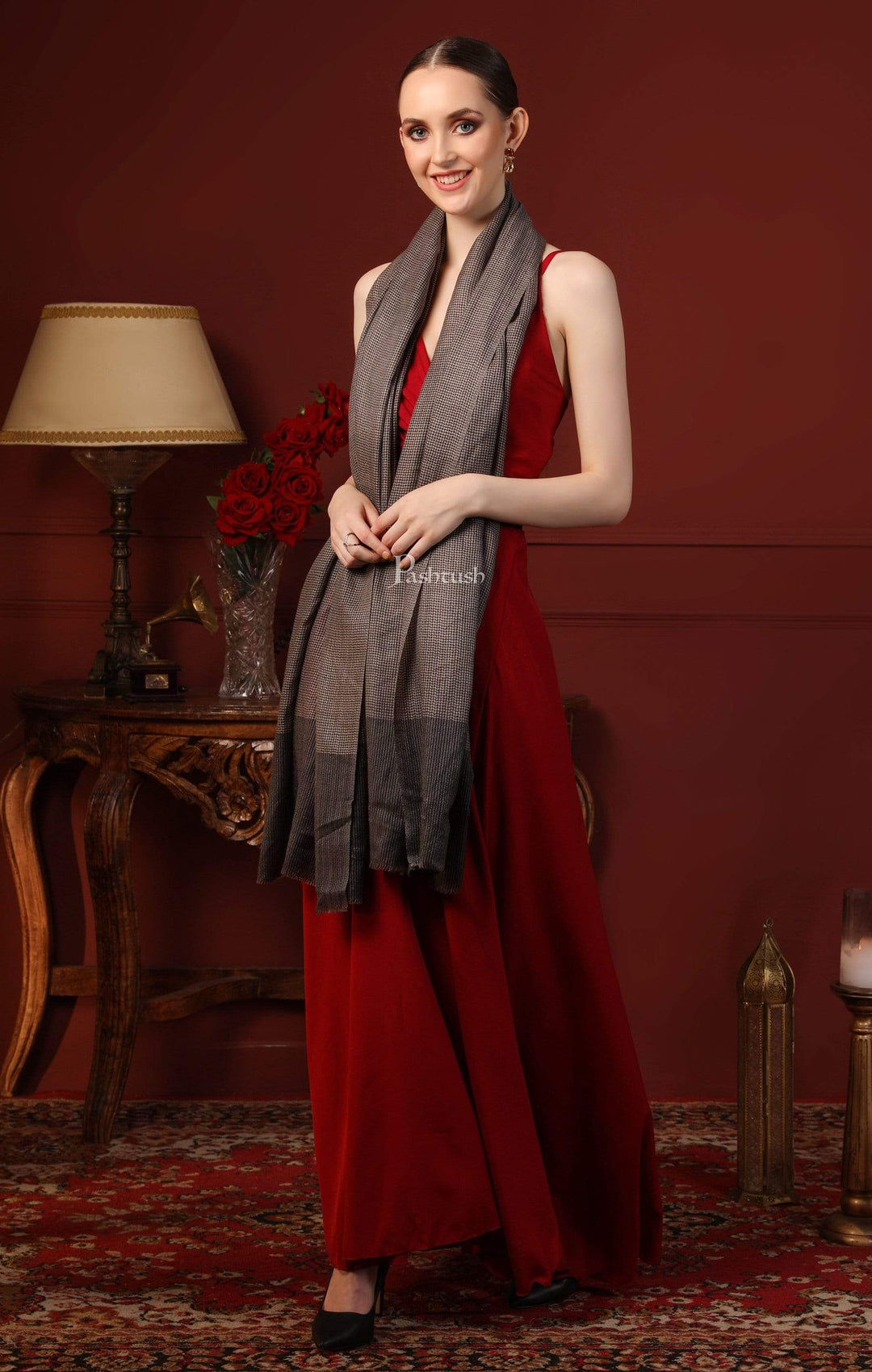 Pashtush India 70x200 Pashtush Women's Cashmere - Wool, Reversible Muffler, Dapper Grey