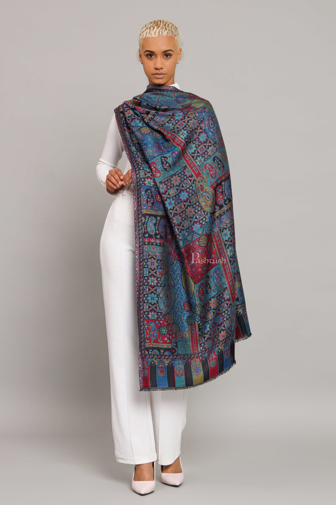 Pashtush India Womens Stoles and Scarves Scarf Pashtush Women's Ethnic Design, Soft Bamboo Scarf, Stoles, Wraps, Black