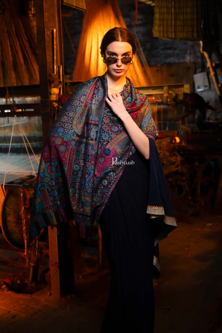 Pashtush India Womens Stoles and Scarves Scarf Pashtush Women's Ethnic Design, Soft Bamboo Scarf, Stoles, Wraps, Black