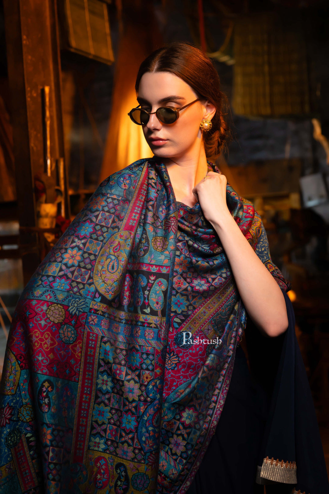Pashtush India Womens Stoles and Scarves Scarf Pashtush Women's Ethnic Design, Soft Bamboo Scarf, Stoles, Wraps, Black