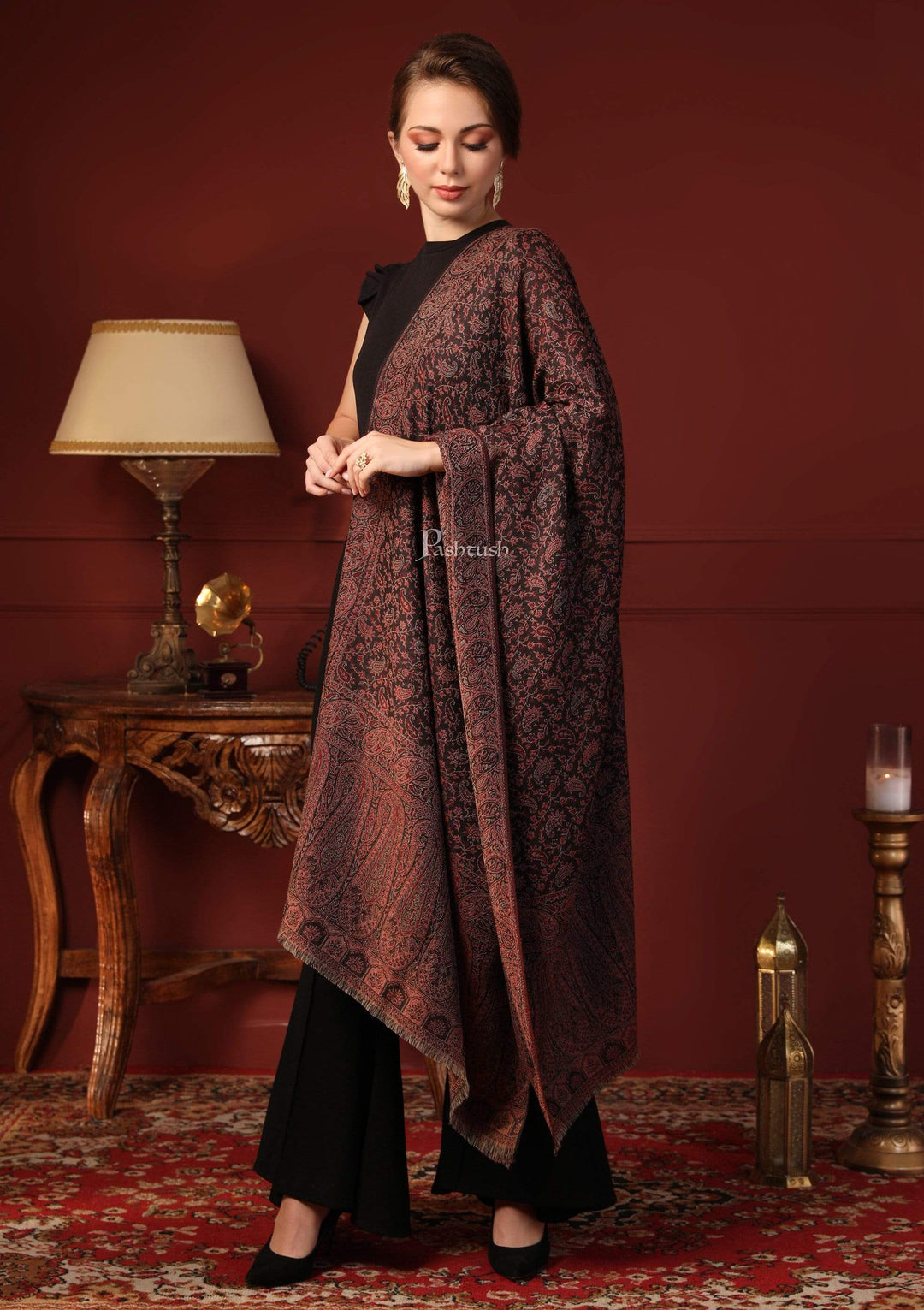 Pashtush India 70x200 Pashtush Women's Ethnic Weave Stole, Fine Wool