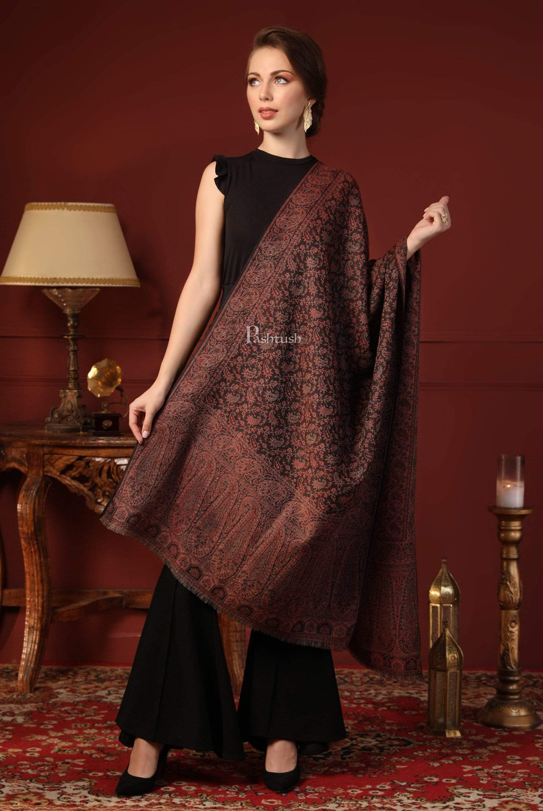 Pashtush India 70x200 Pashtush Women's Ethnic Weave Stole, Fine Wool