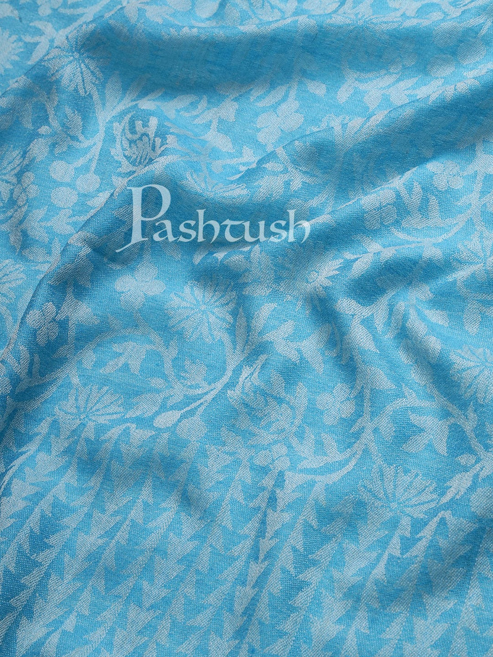 Pashtush India Womens Stoles and Scarves Scarf Pashtush Women's Fine Wool, Reversible Floral Scarf, Soft And Warm, Arctic Blue