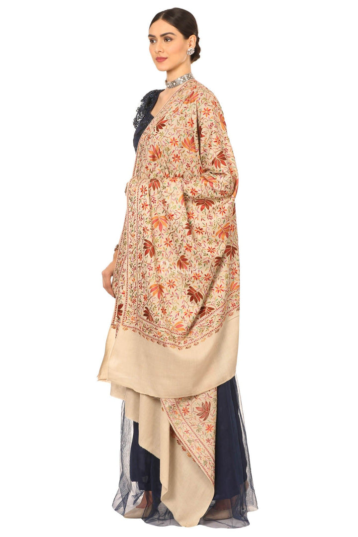 Pashtush India Womens Shawls Pashtush Women’s Hand Embroidered Heavy Nalki Jaal Shawl In Pure Wool (Certified) Shawl