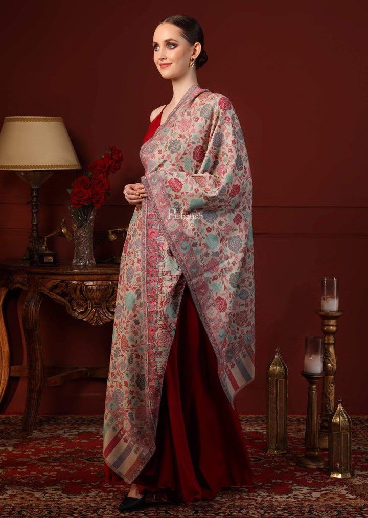 Pashtush India Womens Stoles and Scarves Scarf Pashtush Women's Jacquard Ethnic Light Weight Floral Stole, Multicolour