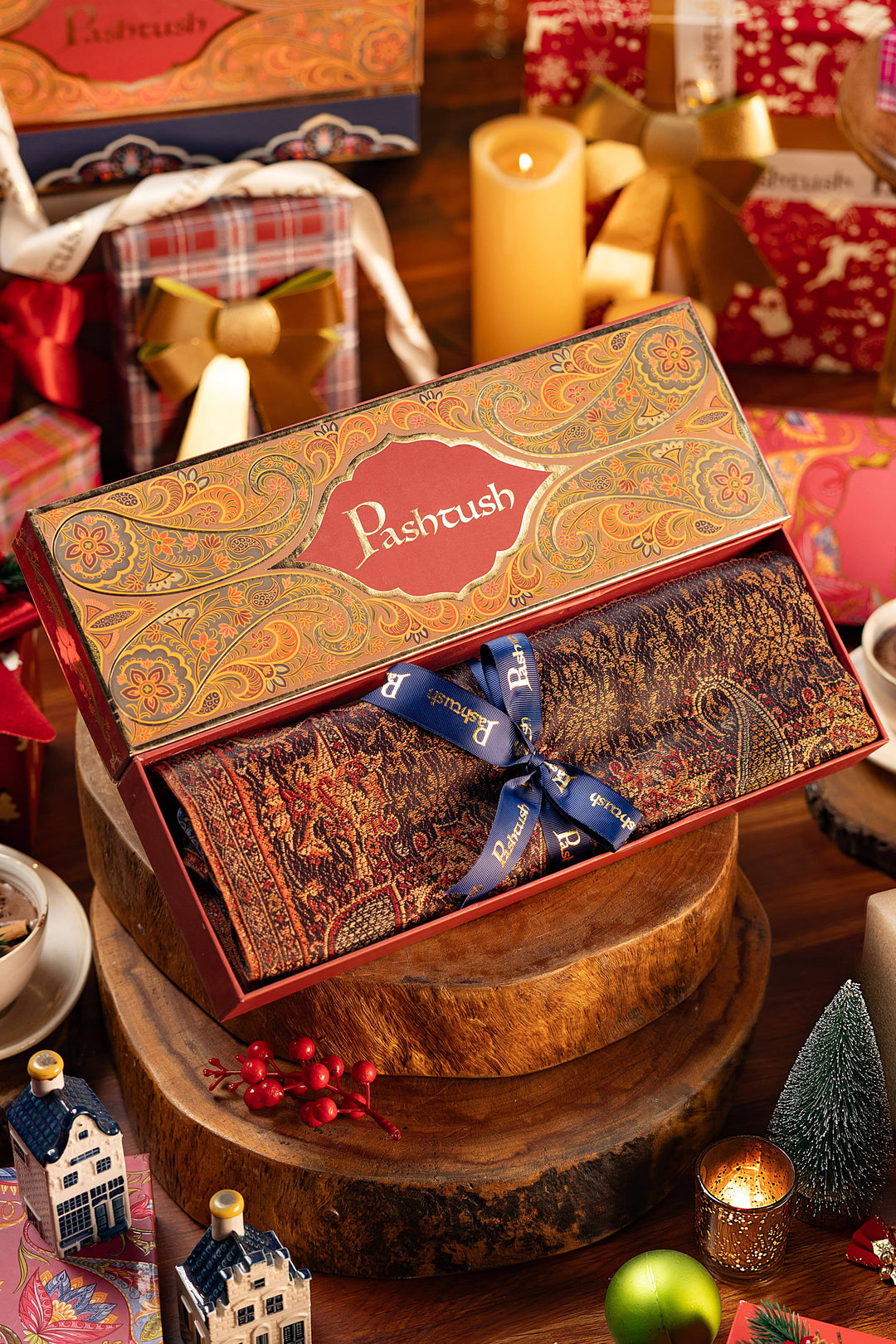 Pashtush India Gift Pack Pashtush Women'S Jamawar Shawl, Faux Pashmina, Black