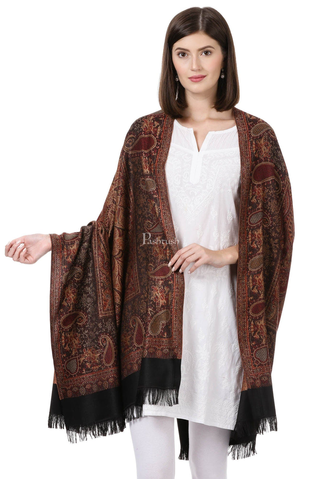 Pashtush India Womens Shawls Pashtush Women'S Jamawar Shawl, Faux Pashmina, Black