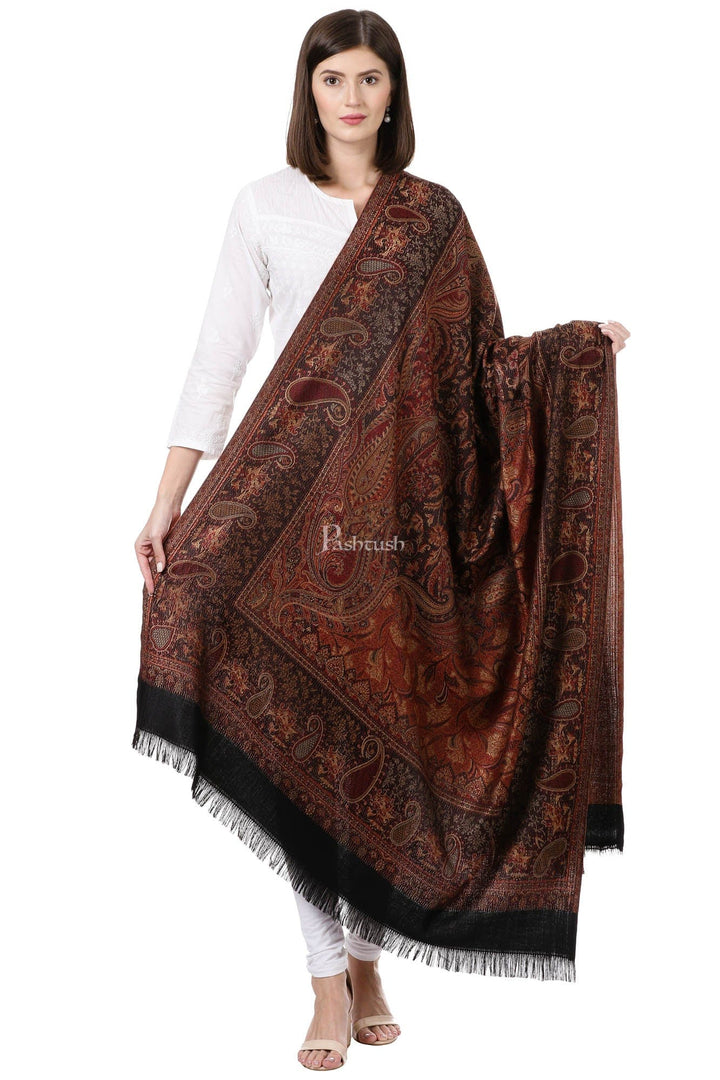 Pashtush India Womens Shawls Pashtush Women'S Jamawar Shawl, Faux Pashmina, Black